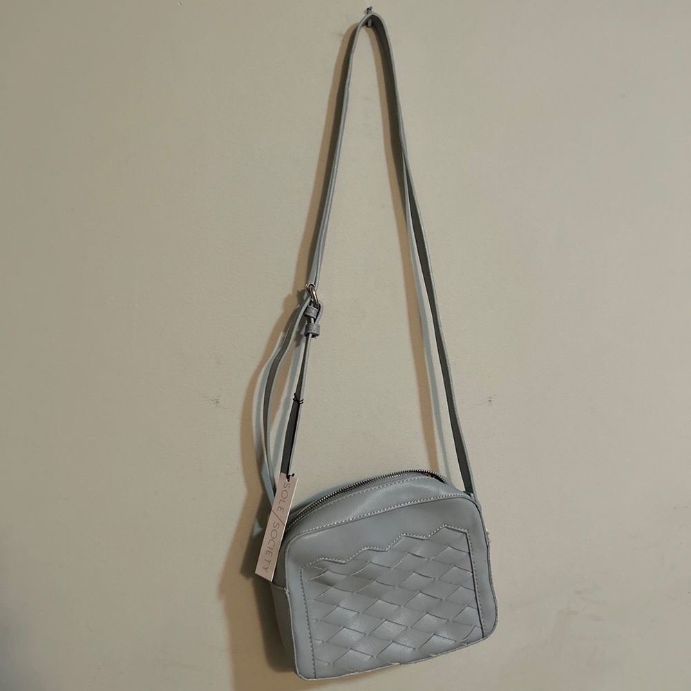 Sole Society Adrina Crossbody Bag Purse Woven Faux Leather Gray NWT